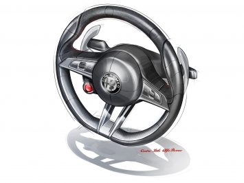 Alfa Romeo Stelvio Interior Design Sketch Render Steering Wheel