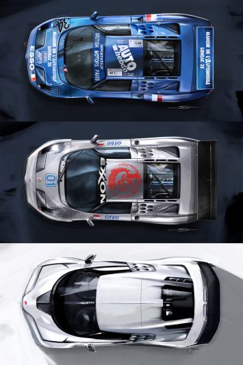 Bugatti EB110 and Centodieci Top View design sketch renders