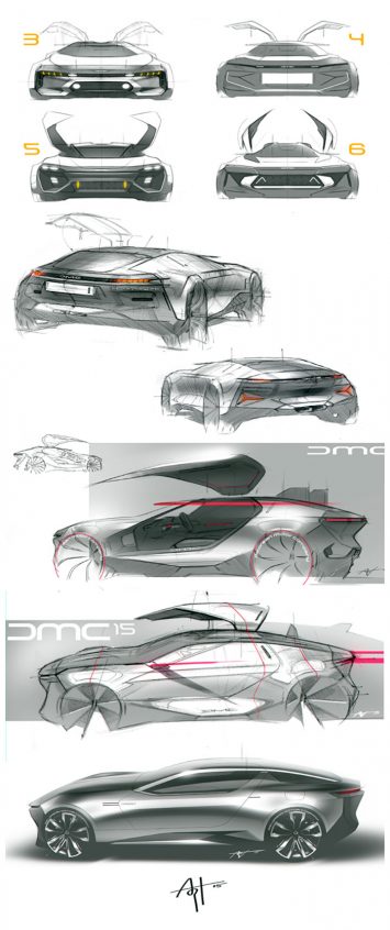 DeLorean Concept Design Sketches by Arthur Martins