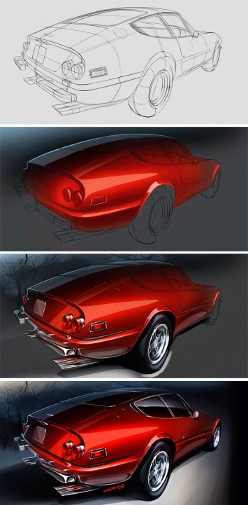 Ferrari Daytona Illustration Process Design Sketch by Grigory Bars