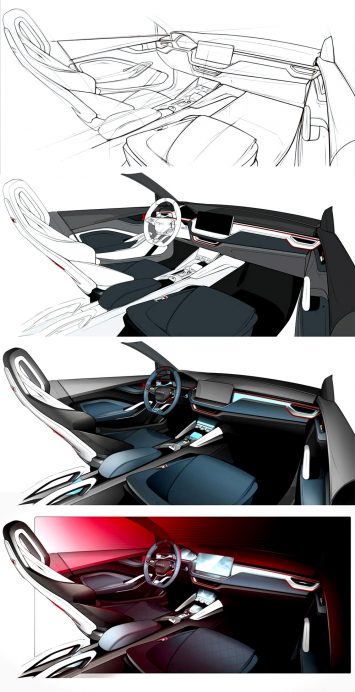 Skoda Vision RS Concept Interior Design Sketch Layers